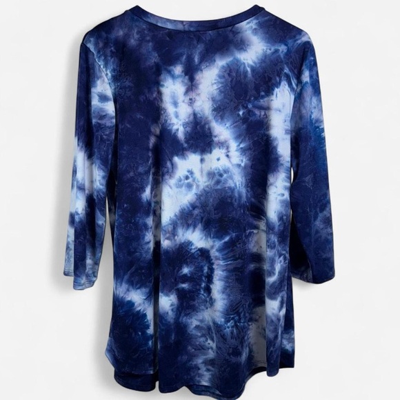 Blue Tie Dye Tunic Top XL Boho Flowy 3/4 Sleeve Casual - Picture 3 of 4